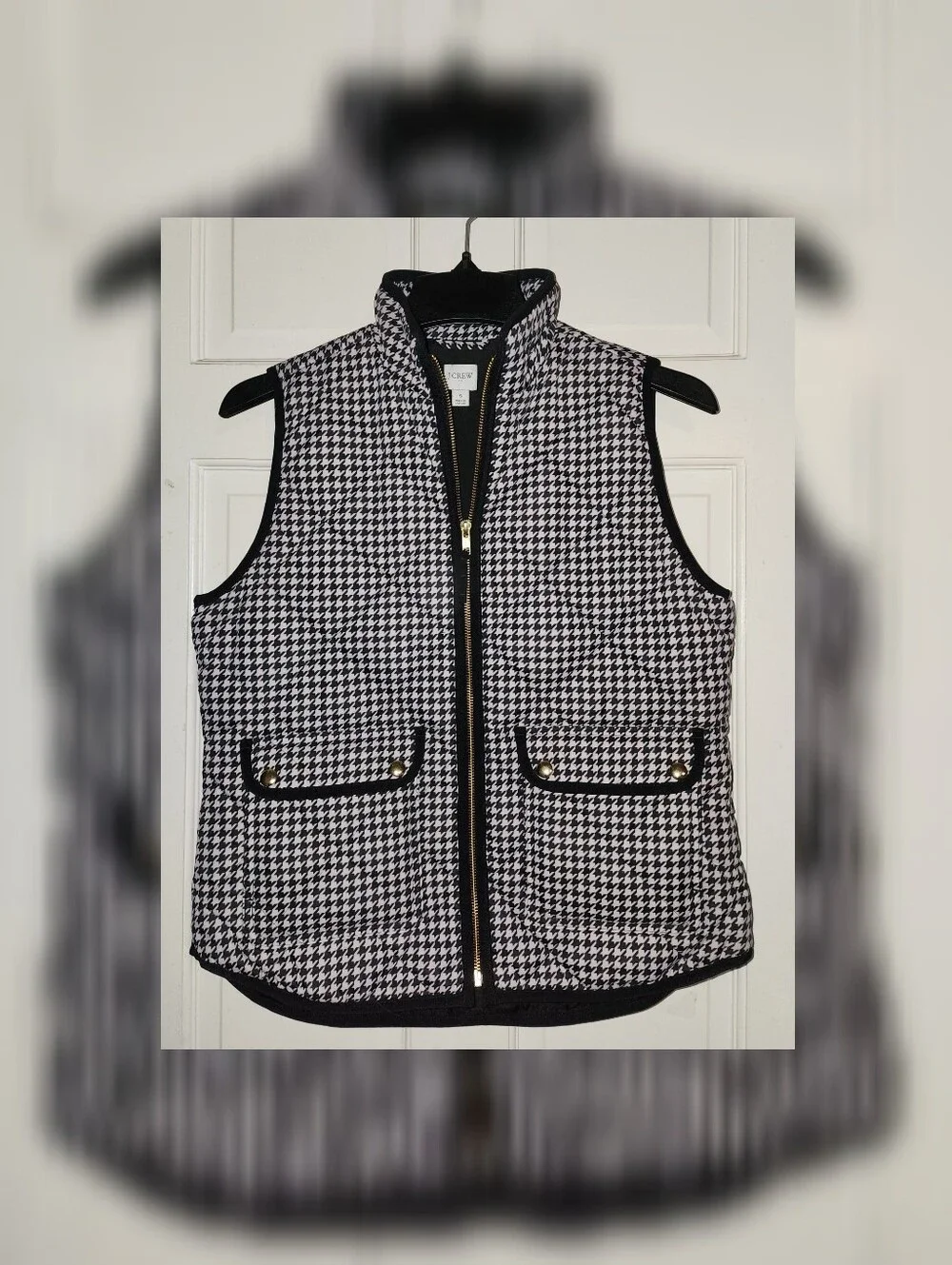 J.Crew Houndstooth Puffer Vest With Snap Pockets S